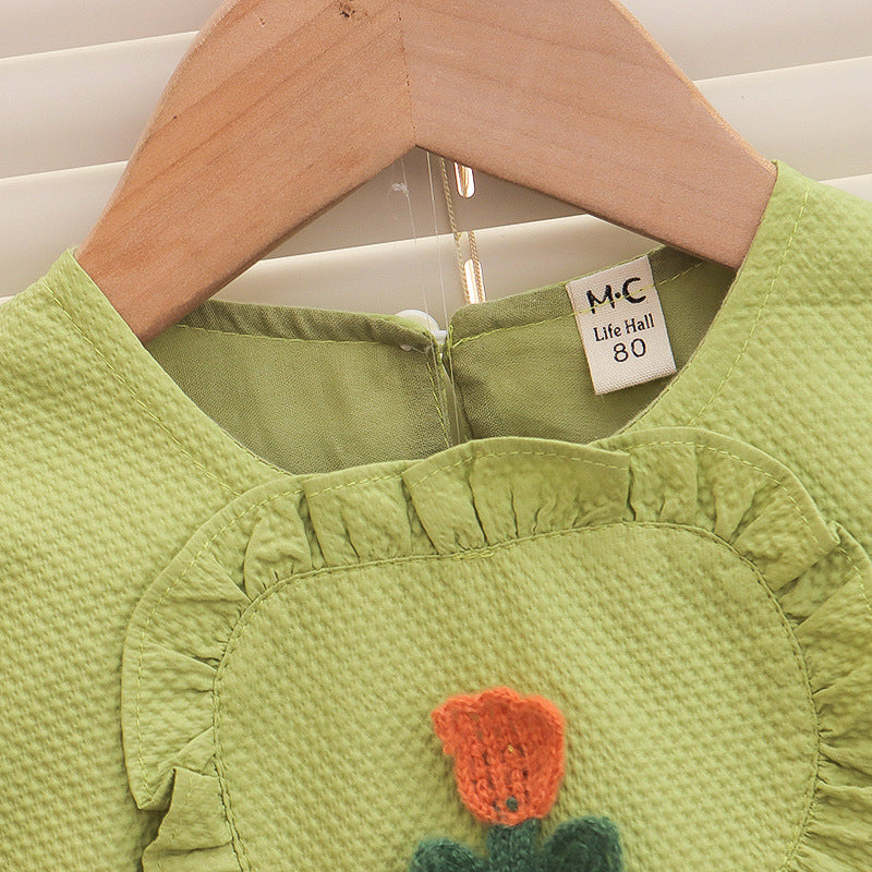 Vestido infantil de manga larga con flor pequeña