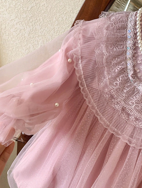 Vestido Infantil Tul Encaje y Glitter