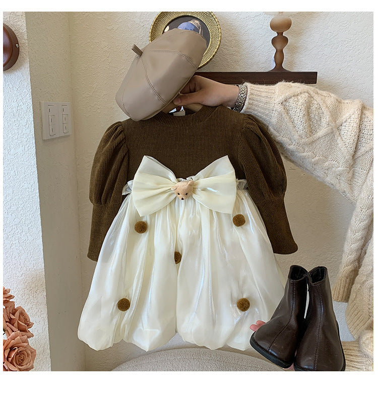 Vestido Infantil con Lazo y Osito de Peluche