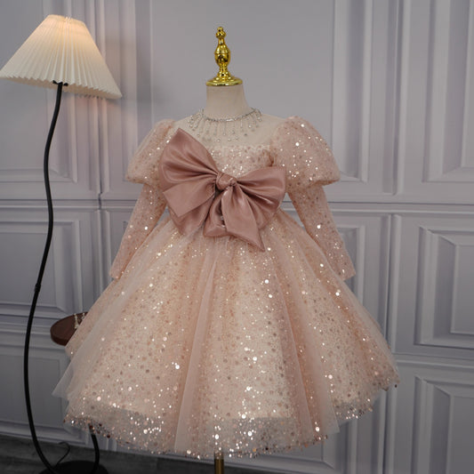 Vestido Infantil con Lazo Brillante