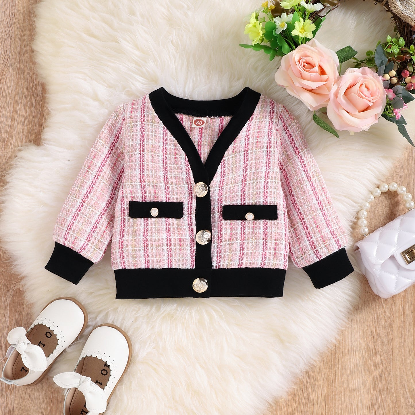 Conjunto Infantil Tweed Rosa Botões