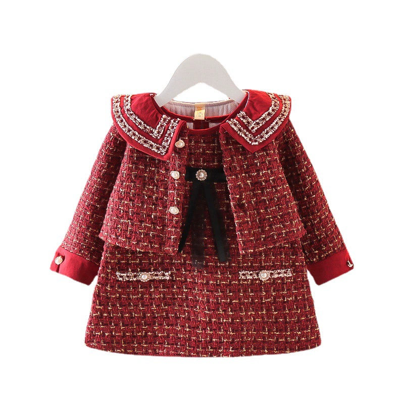 Conjunto de tweed rojo para niñas