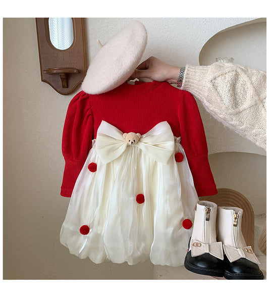 Vestido Infantil con Lazo y Osito de Peluche