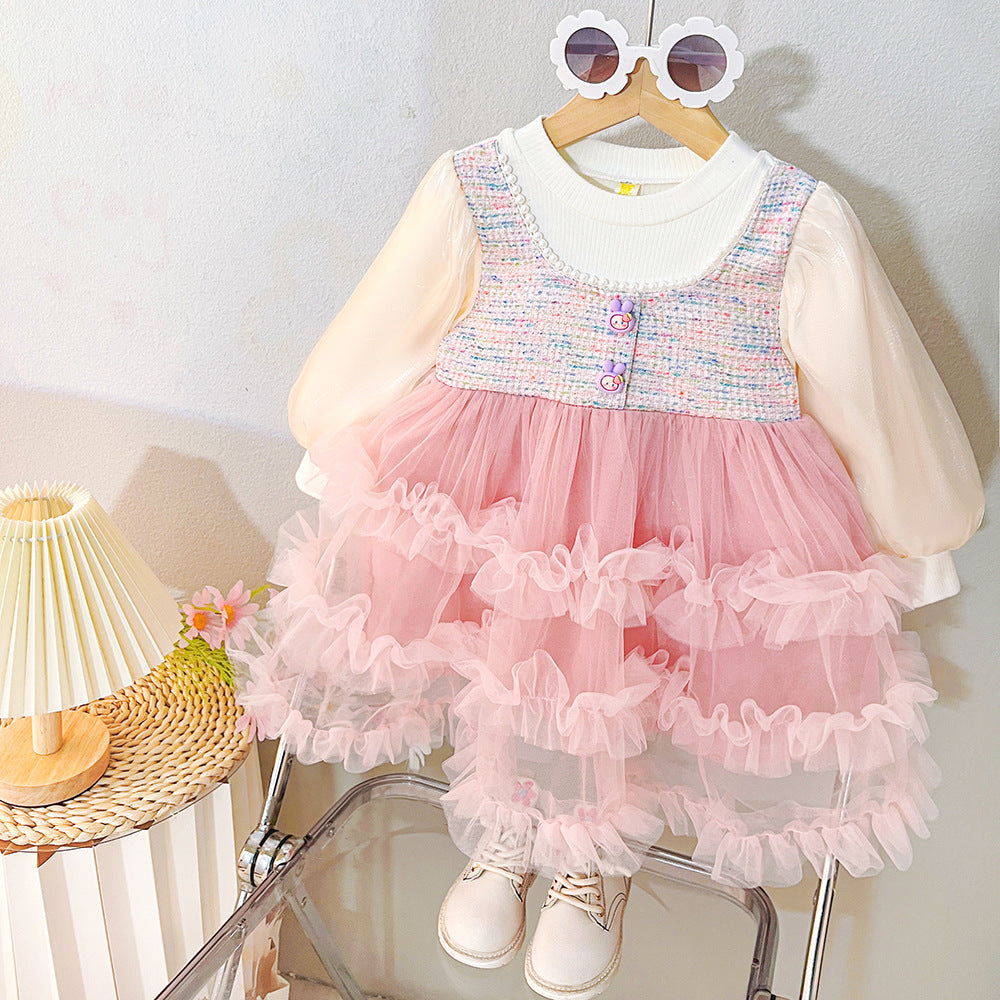 Vestido infantil de tweed y tul
