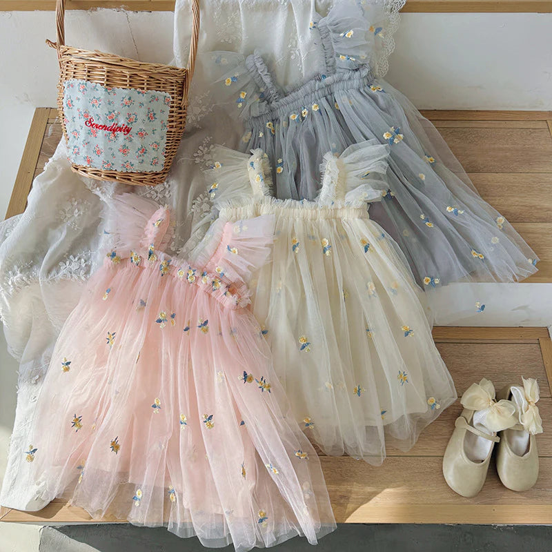 Vestido Infantil de Tul con Flores