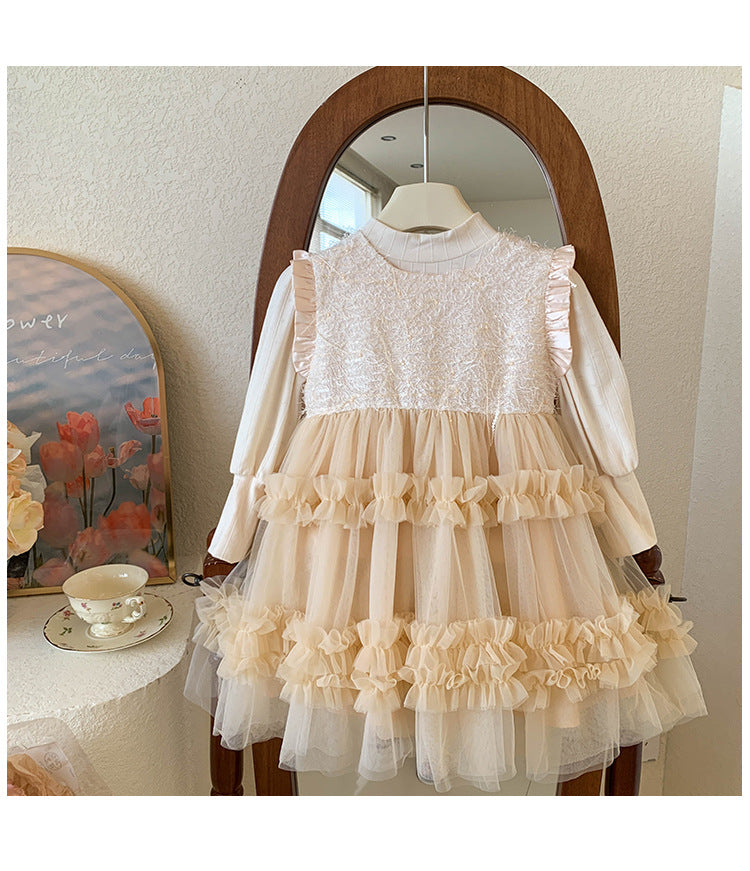 Vestido Infantil de dos Piezas de Tul y Manga Larga