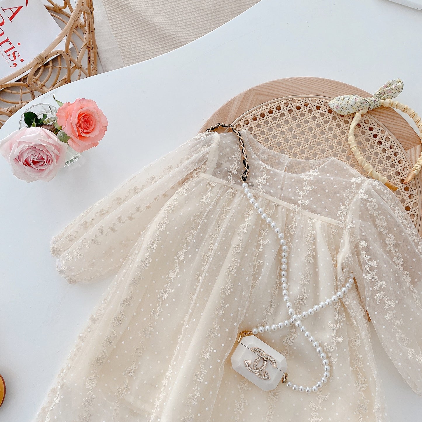 Vestido Infantil de Tul Floral