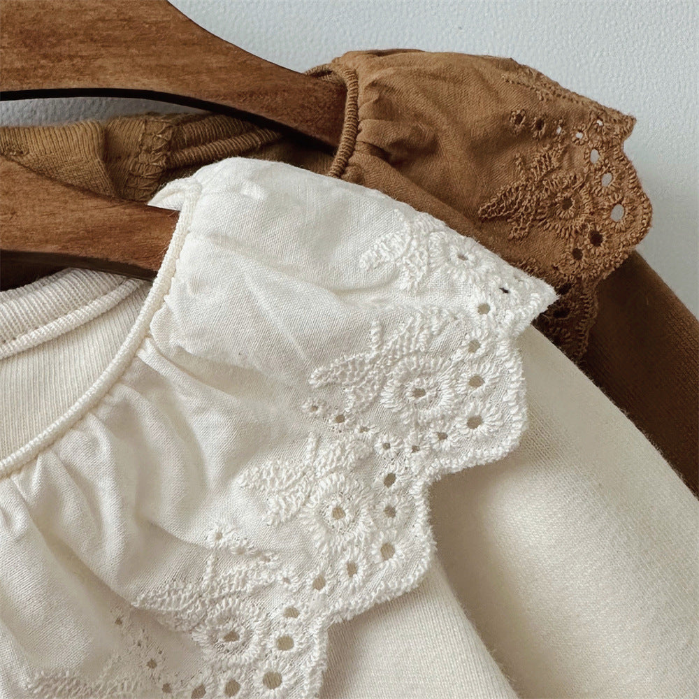 Blusa Infantil con Cuello de Encaje para Mujer
