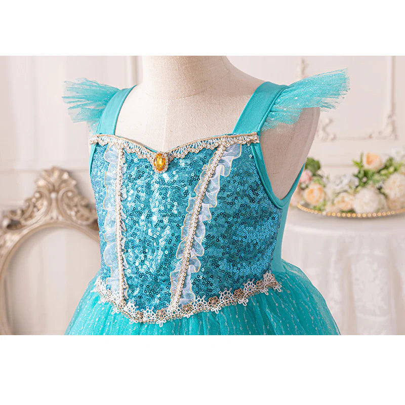 Vestido Infantil Princesa Azul Brillante