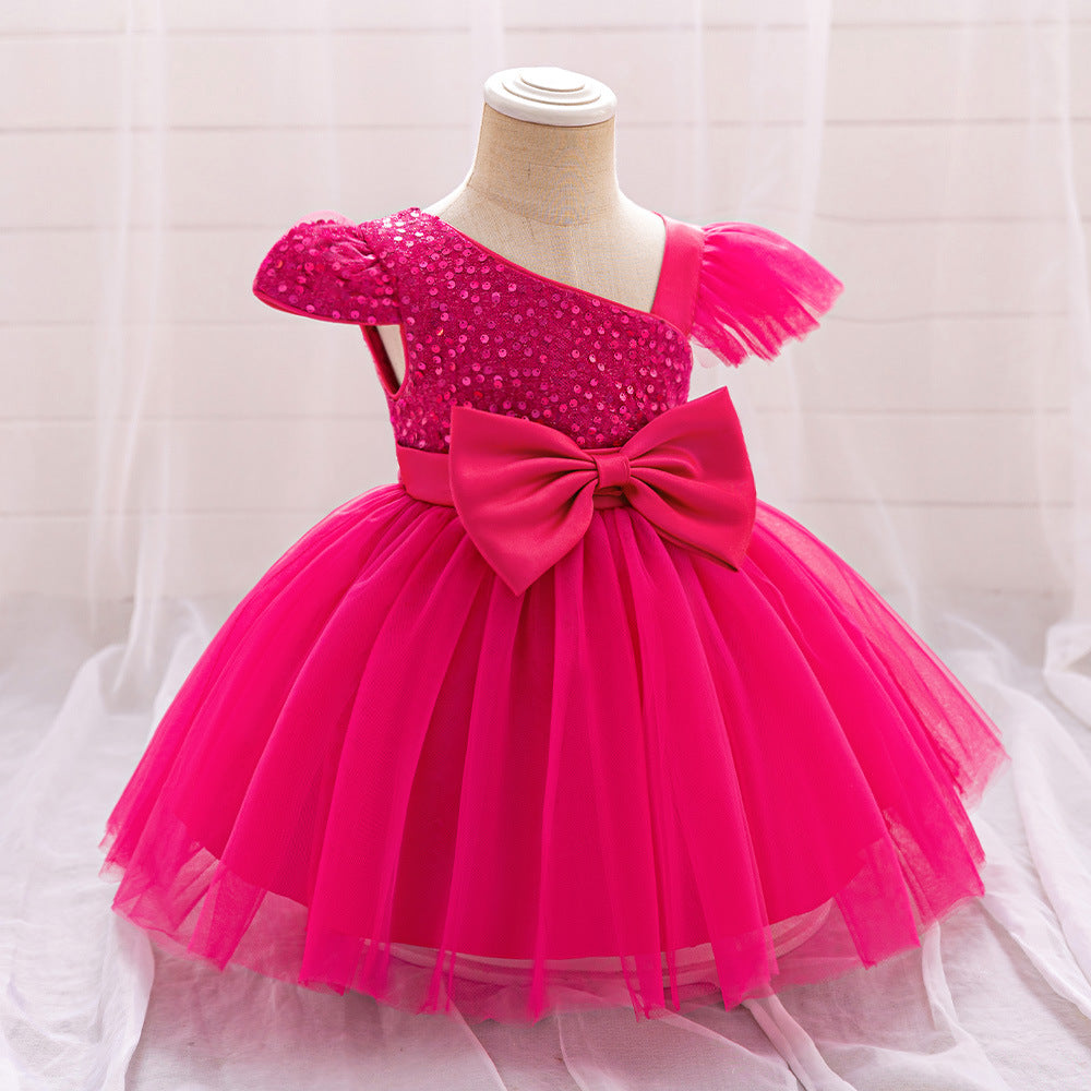 Vestido de Fiesta Infantil de Pedrería con Lazo