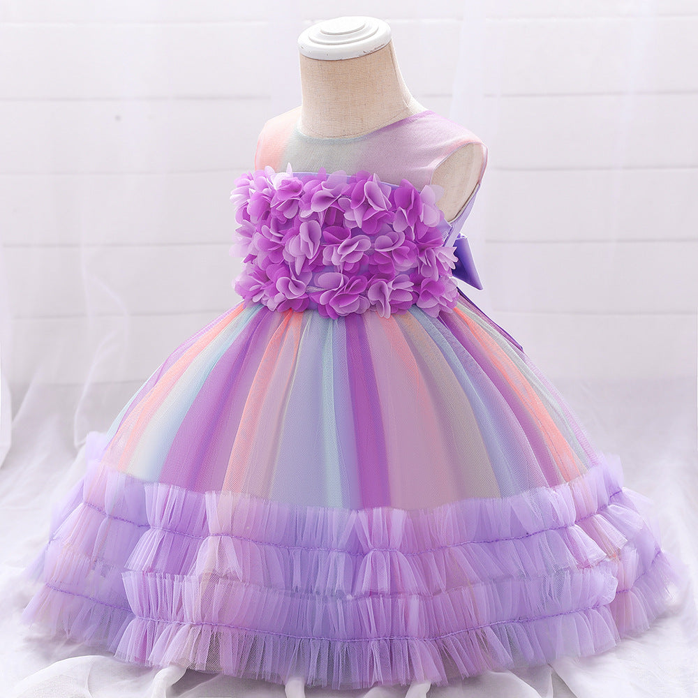 Vestido Infantil Flores Tul Colores