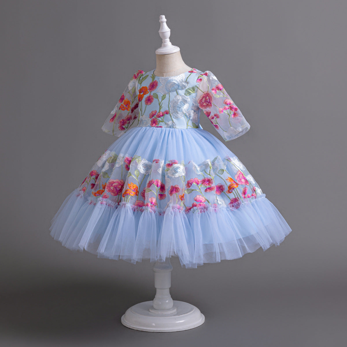 Vestido de Fiesta Infantil con Bordado Floral de Tul