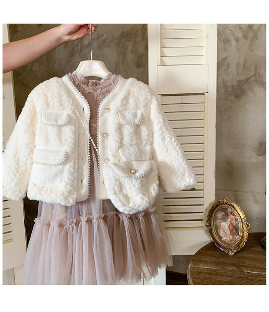 Conjunto Infantil de Mujer Vestido + Abrigo de Piel