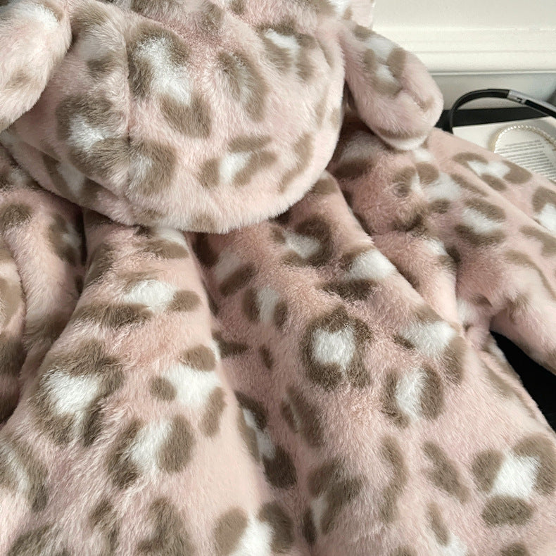 Abrigo de Terciopelo con Estampado de Leopardo para Niñas