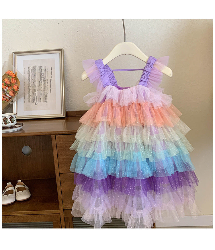 Vestido Infantil de Tul Con Capas de Colores