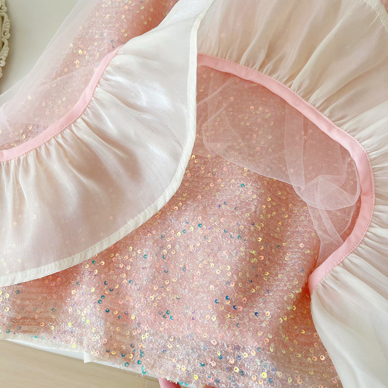 Vestido Infantil Con Lazo Brillante