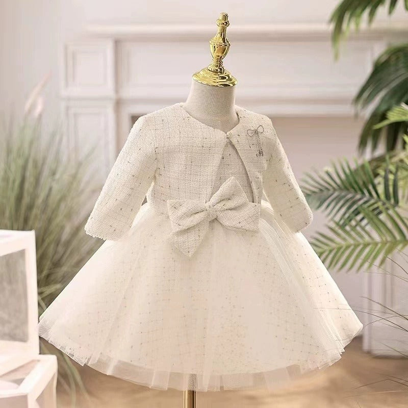 Vestido de fiesta infantil con lazo de tweed