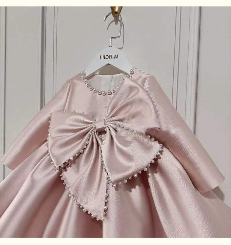 Vestido Infantil con Lazo y Perlas