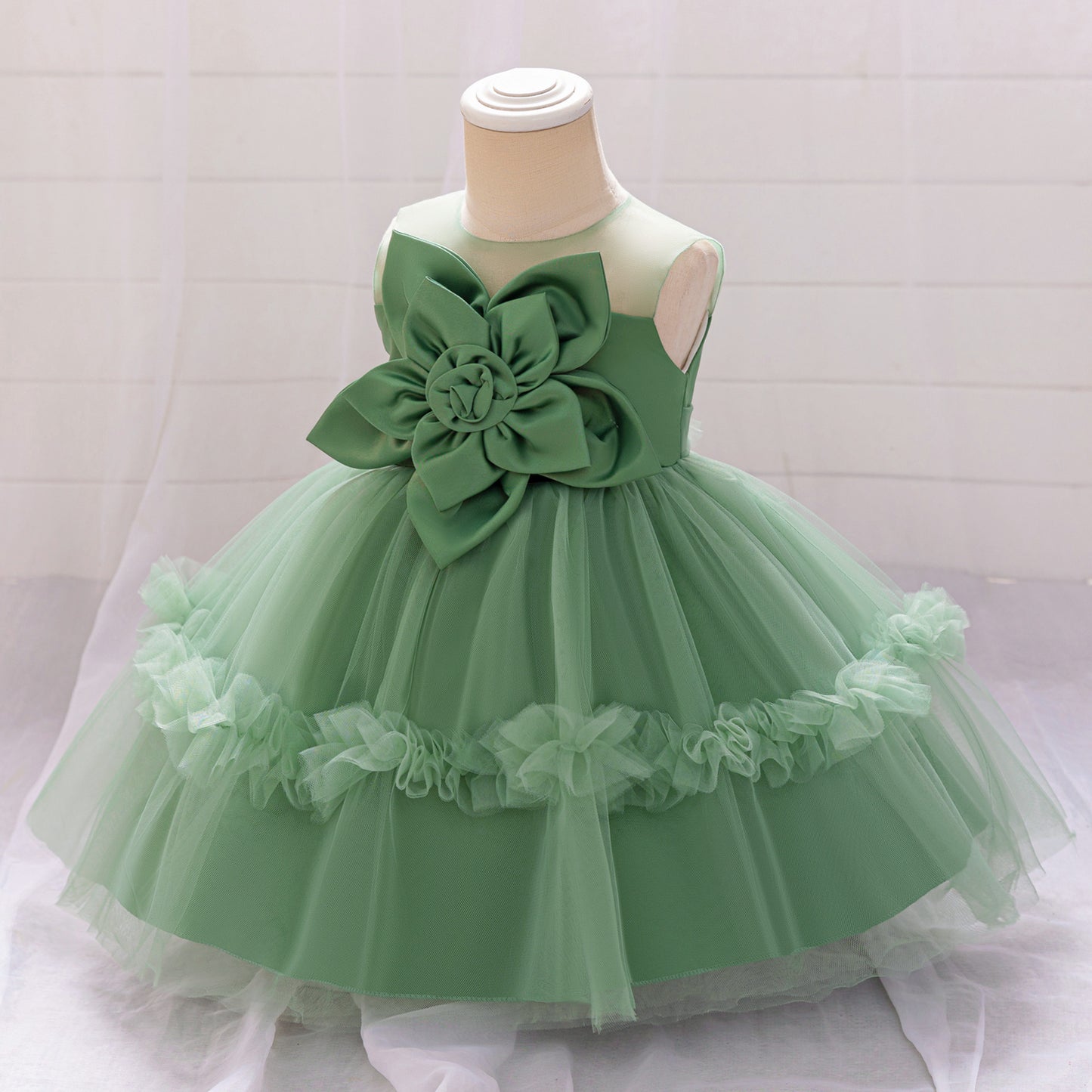 Vestido Infantil Flor Verde