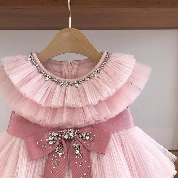 Vestido Infantil de Tul con Lazo Brillante