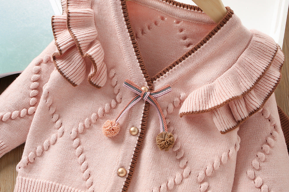 Conjunto de pantalón y pompones de punto para mujer y niño