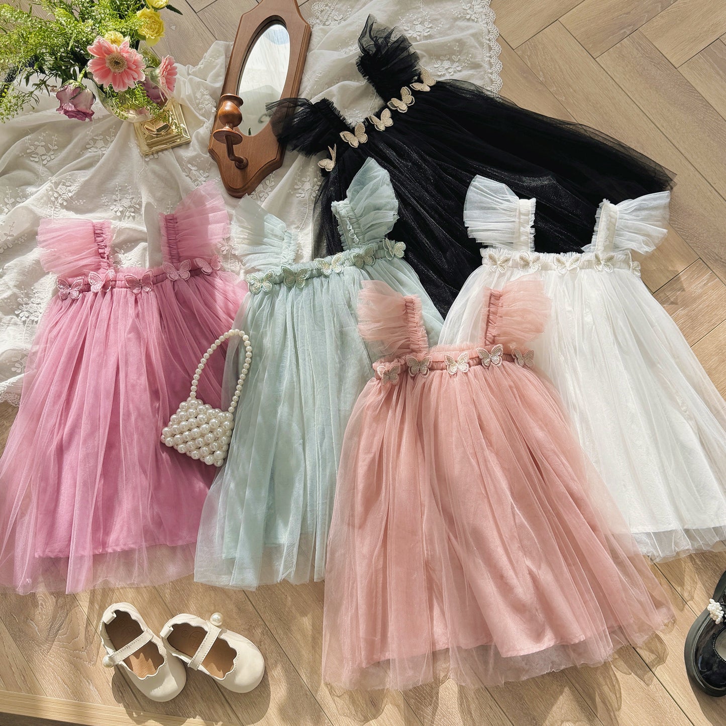 Vestido Infantil de tul con Mariposas