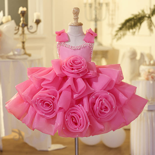 Vestido de Fiesta Infantil Flores Rosa