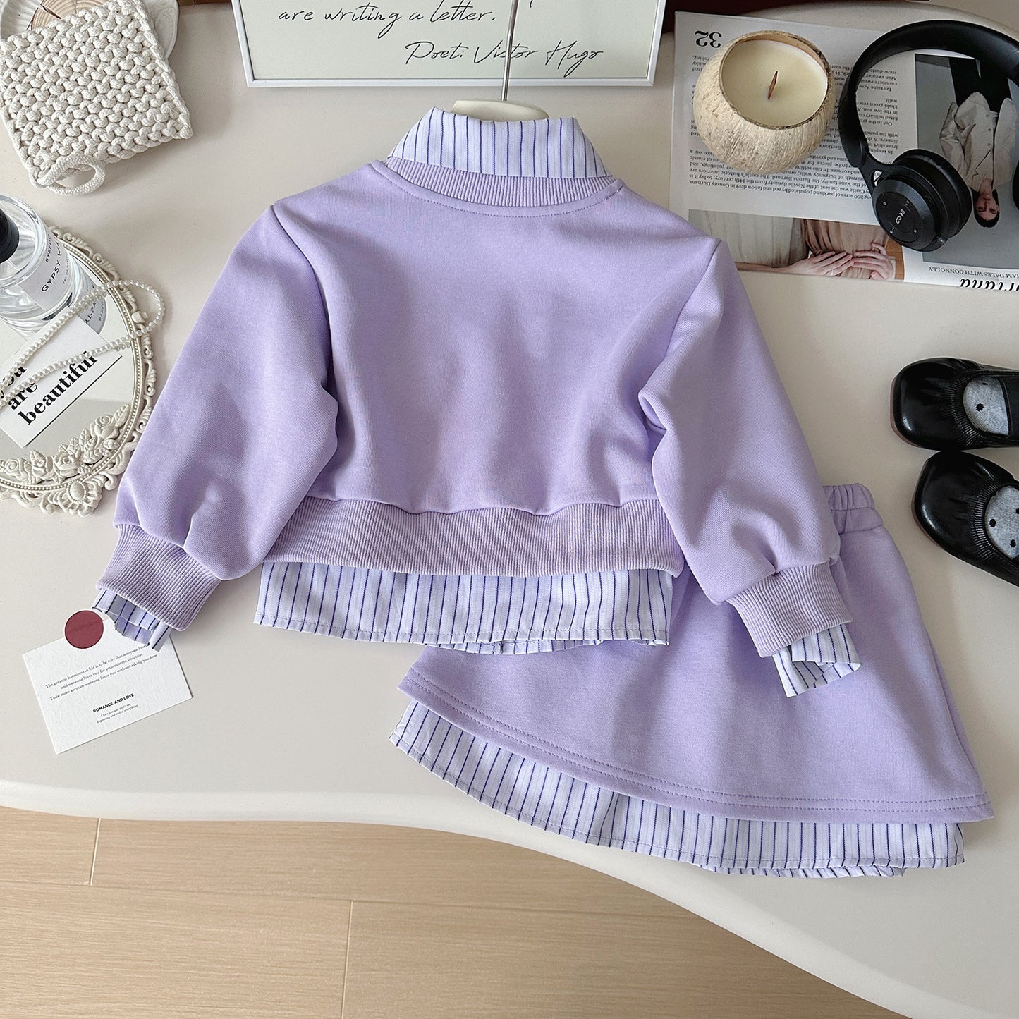 Conjunto Infantil Con Lazo Morado para Niña