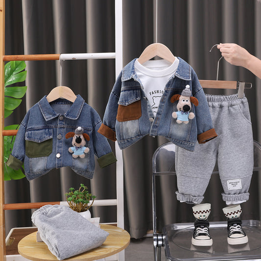 Conjunto de jeans de 3 piezas para niños con perrito