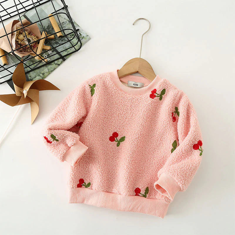 Blusa Infantil Invierno Peluche Cerezas/Corazones