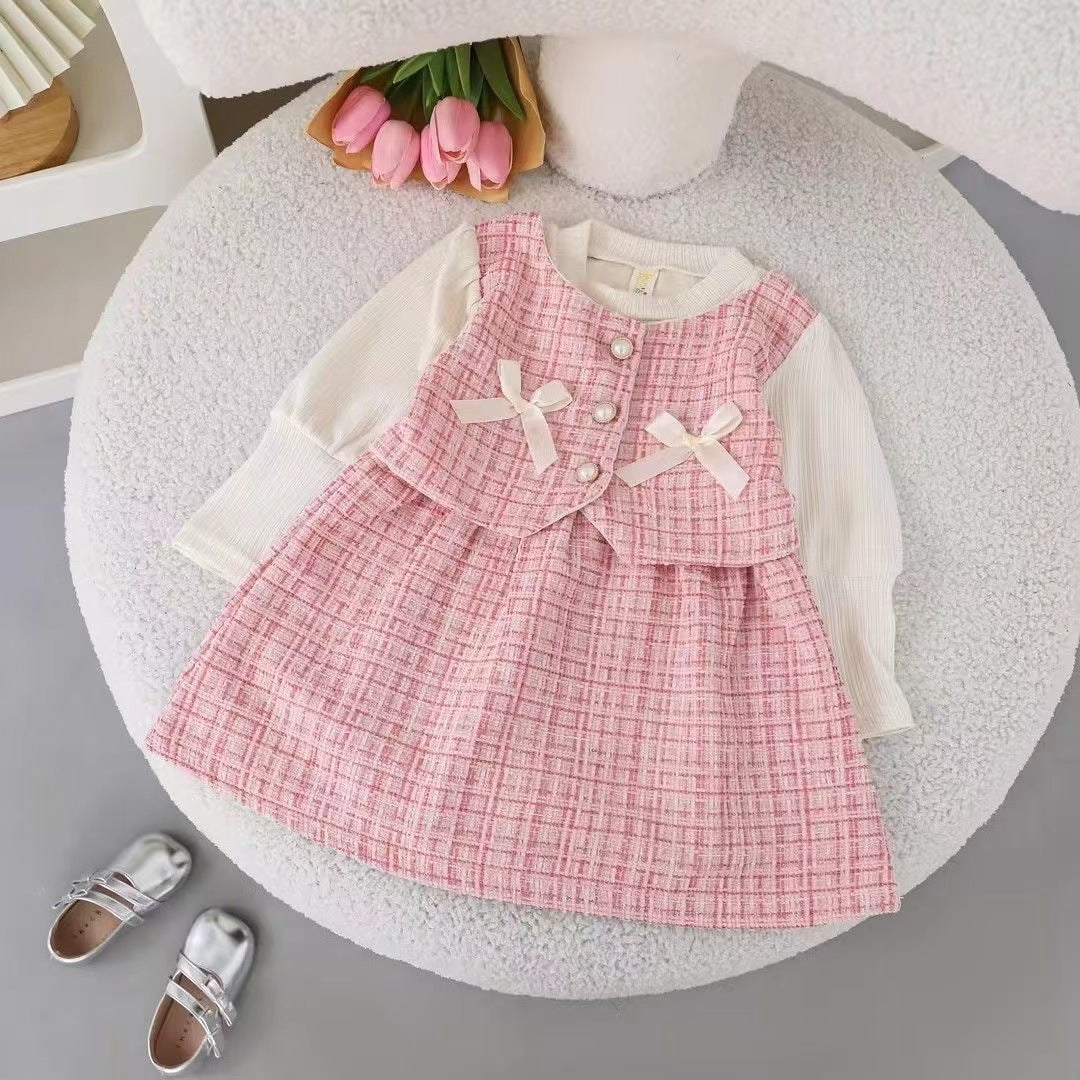 Vestido infantil de tweed con lazos