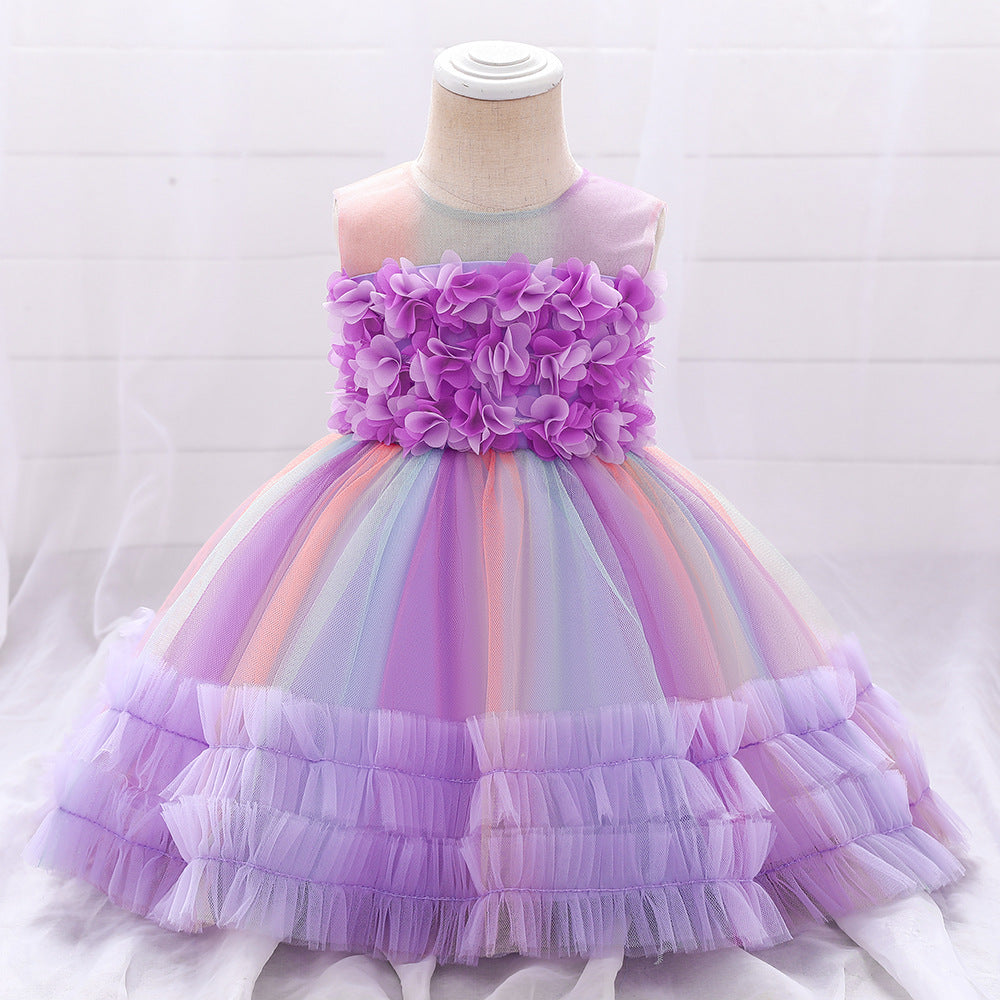 Vestido Infantil Flores Tul Colores