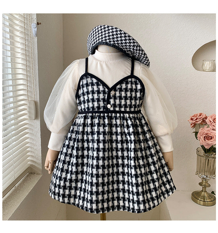 Conjunto Infantil Vestido Cuadros + Manga Larga