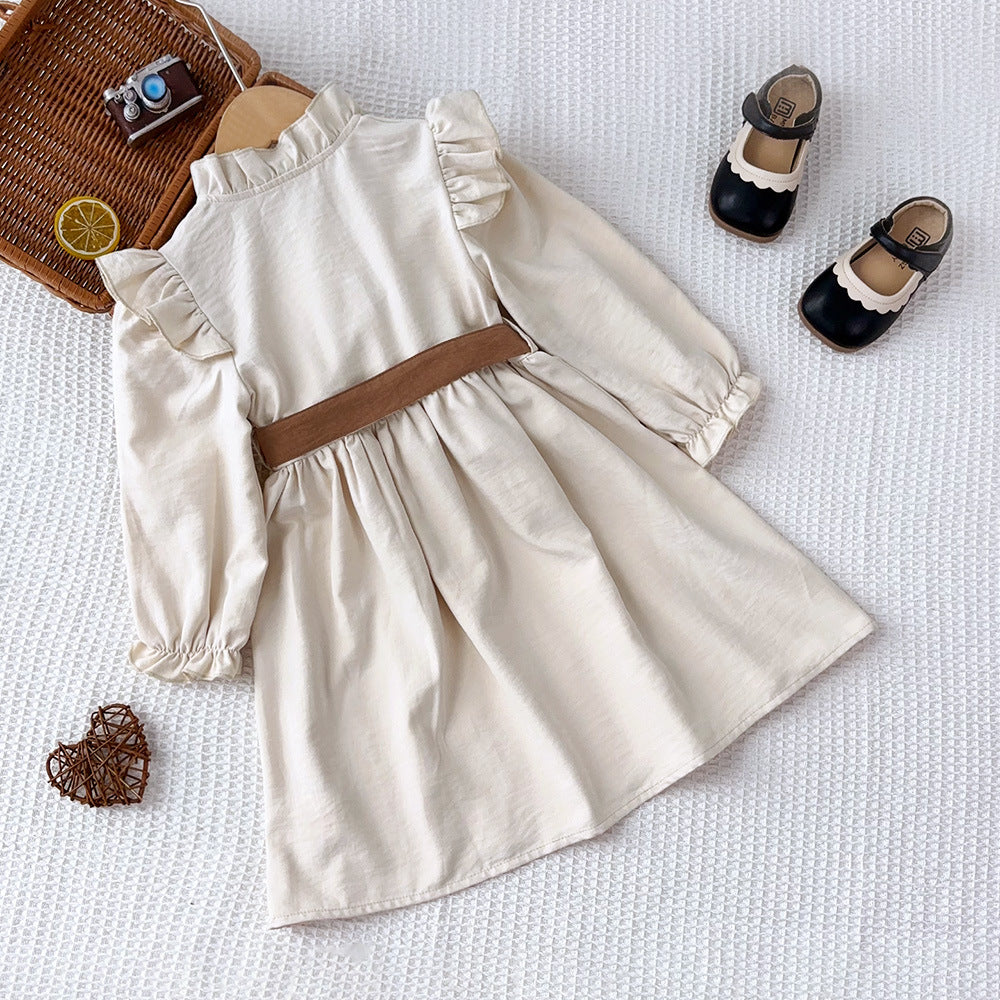 Vestido Infantil Beige con Cinturón