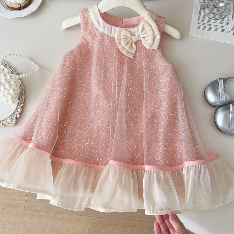 Vestido Infantil Con Lazo Brillante