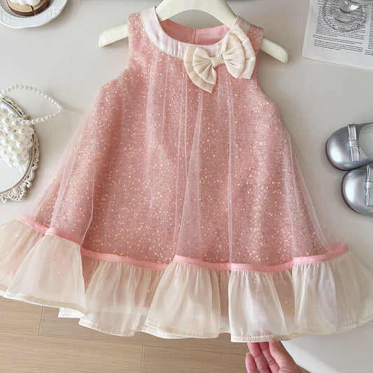 Vestido Infantil Con Lazo Brillante