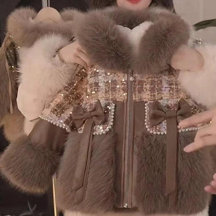 Abrigo infantil de piel de conejo y tuwwed