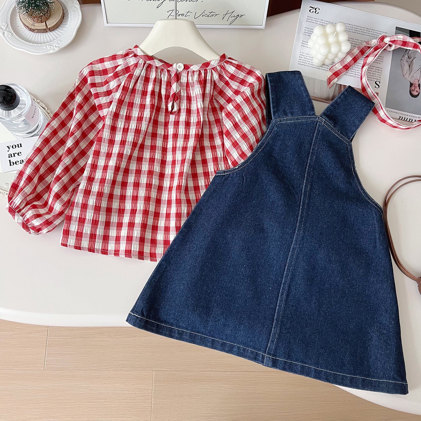 Conjunto infantil   Jeans De Fresa A Cuadros
