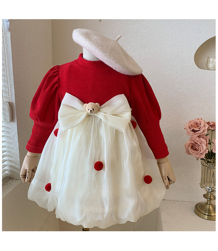 Vestido Infantil con Lazo y Osito de Peluche
