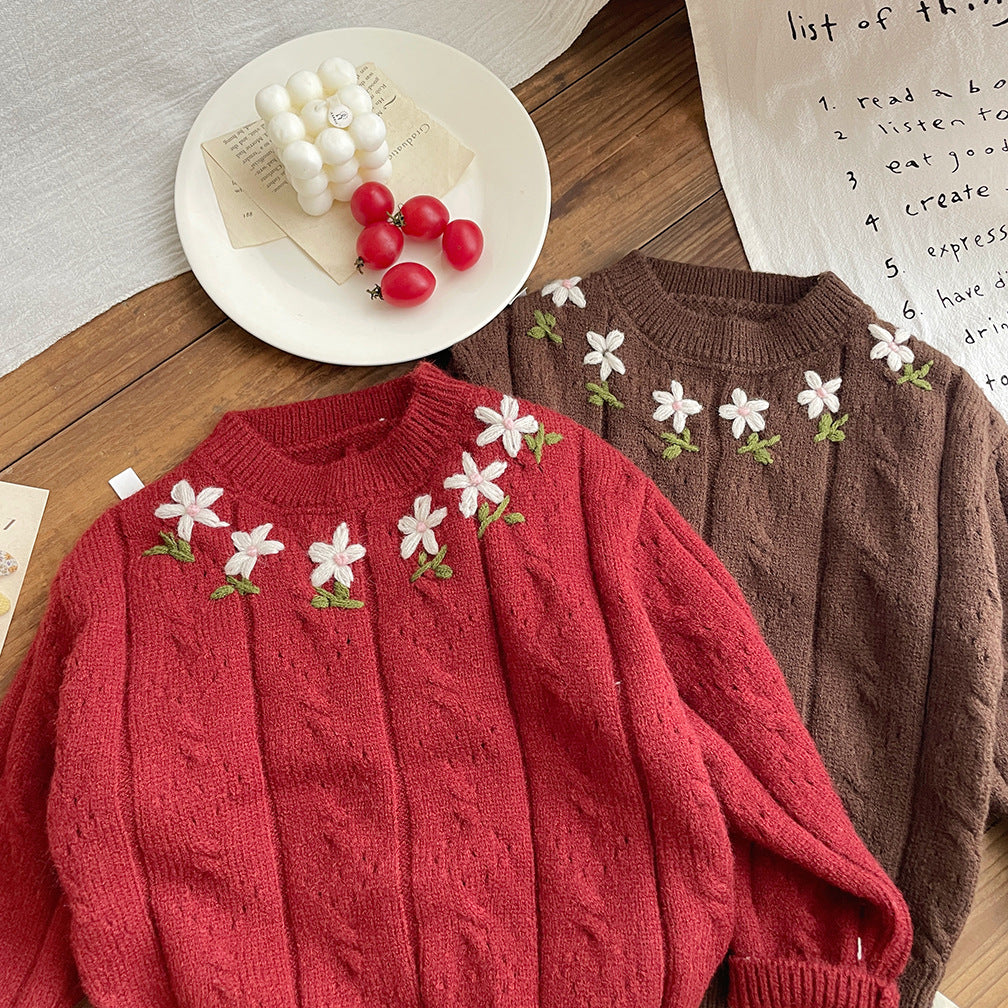 Blusa de Niña con Flores de Punto