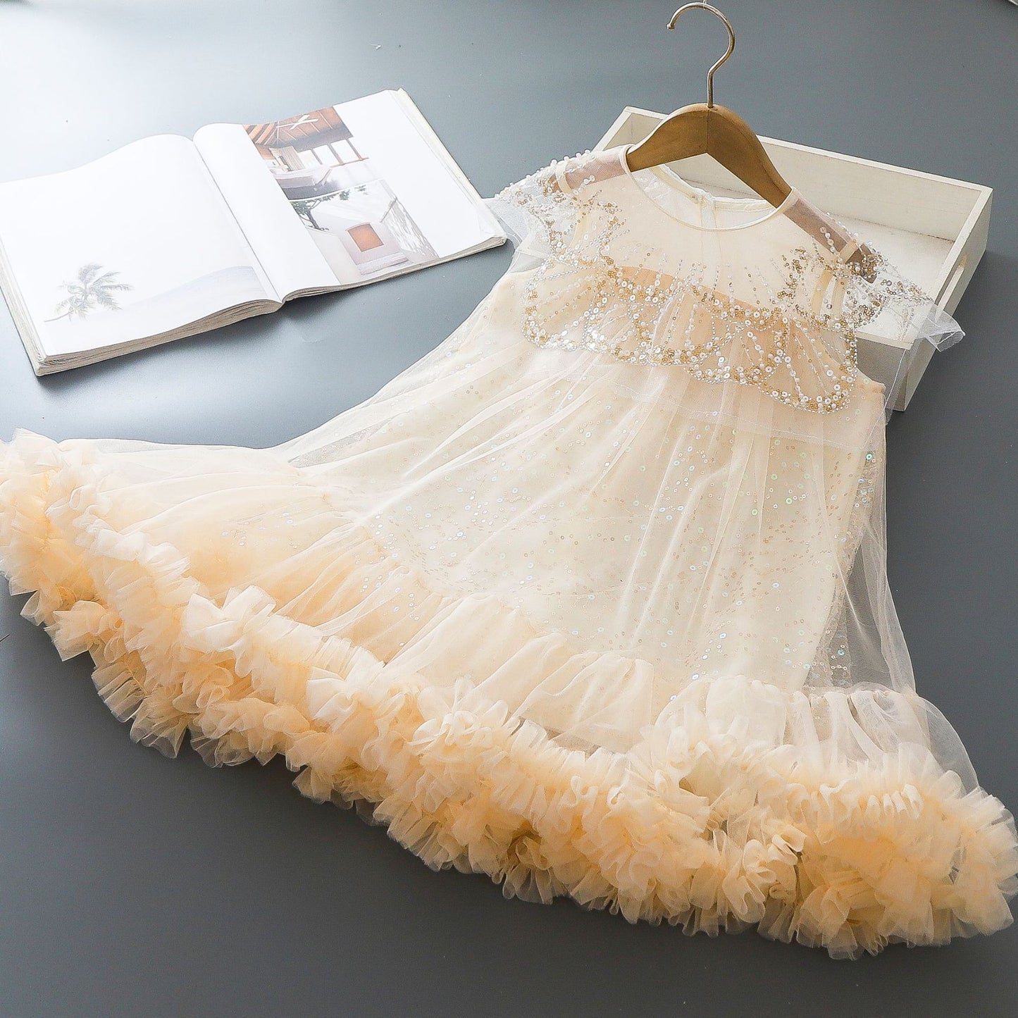 Vestido infantil de tul con purpurina