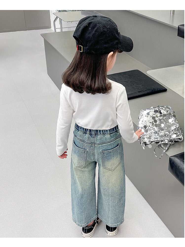 Pantalón Jeans Anchos para Niñas Corazones