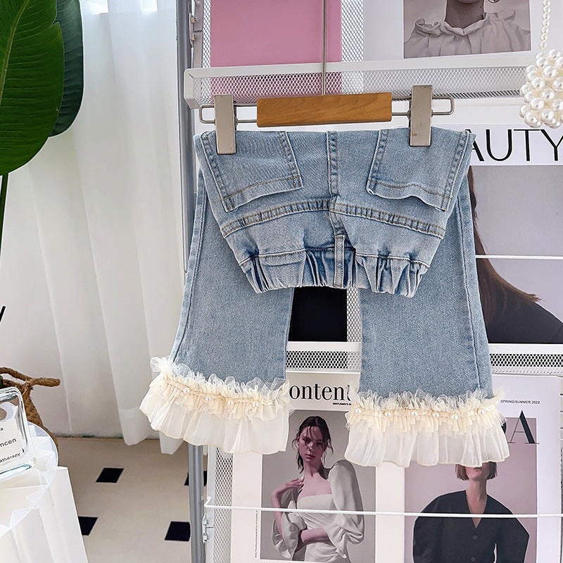 Pantalón Jeans Infantil Bar Tul Perlas