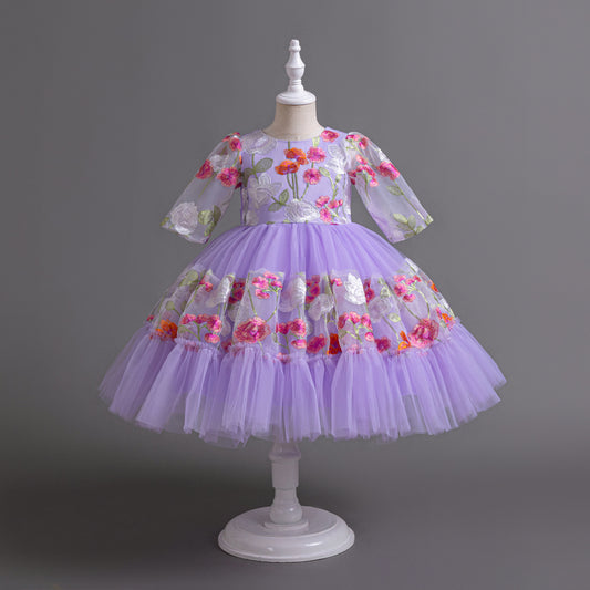 Vestido de Fiesta Infantil con Bordado Floral de Tul