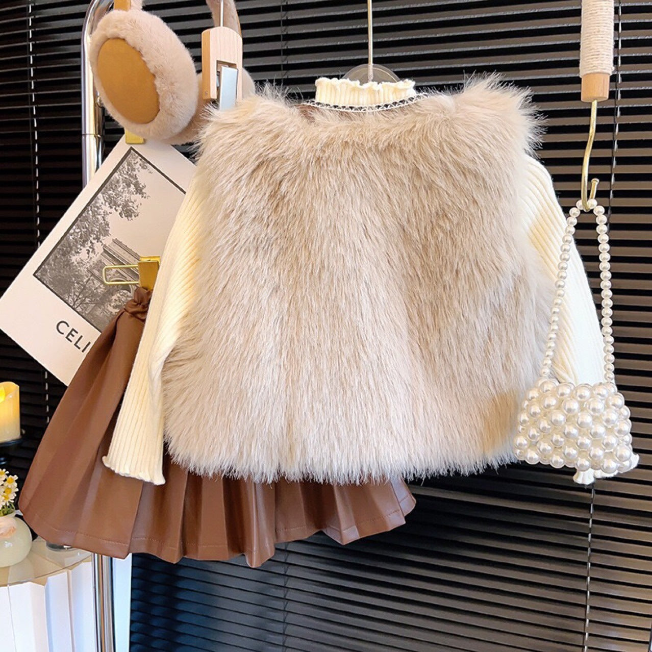 Conjunto de 3 Piezas de Invierno Peludo para Niñas
