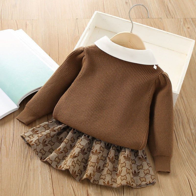 Conjunto de punto infantil para mujer con cuello y lazo