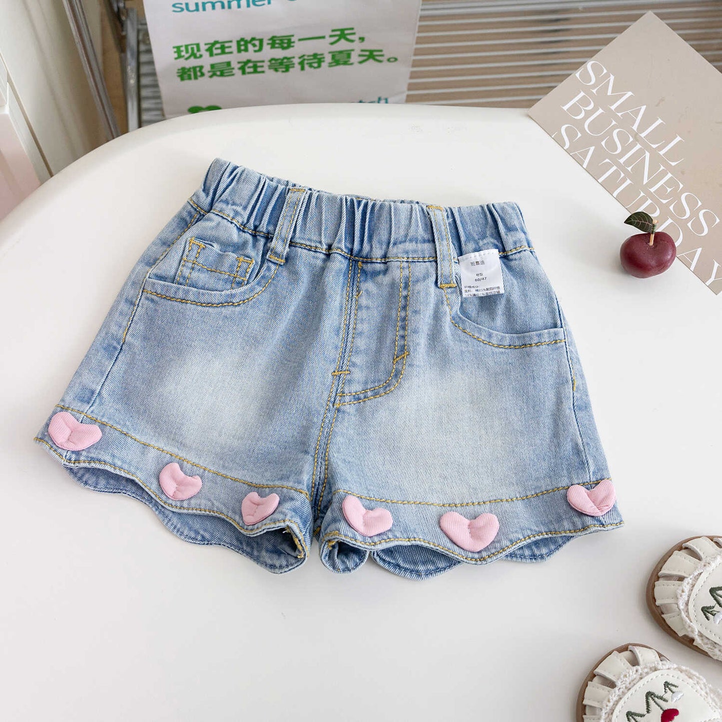 Pantalón Corto Infantil Jeans Corazones