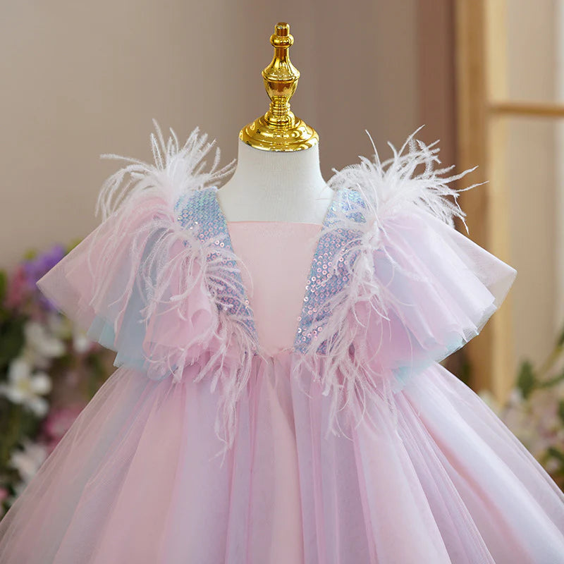 Vestido de Fiesta Infantil Tul Lentejuelas y Pelo