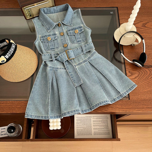 Vestido Jeans Con Botones para Niñas