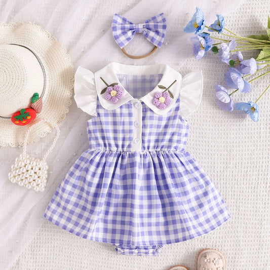 Vestido Infantil de Cuadros Florales